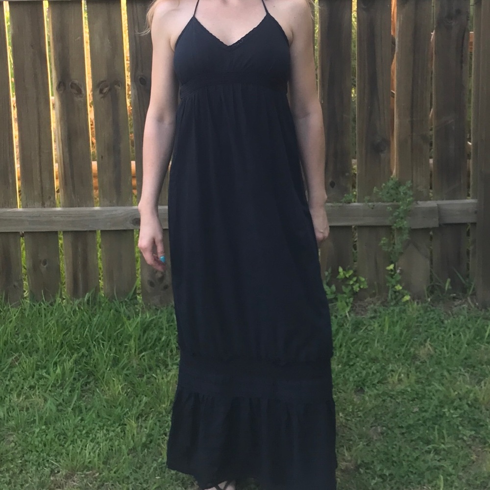Black halter tie cotton sundress